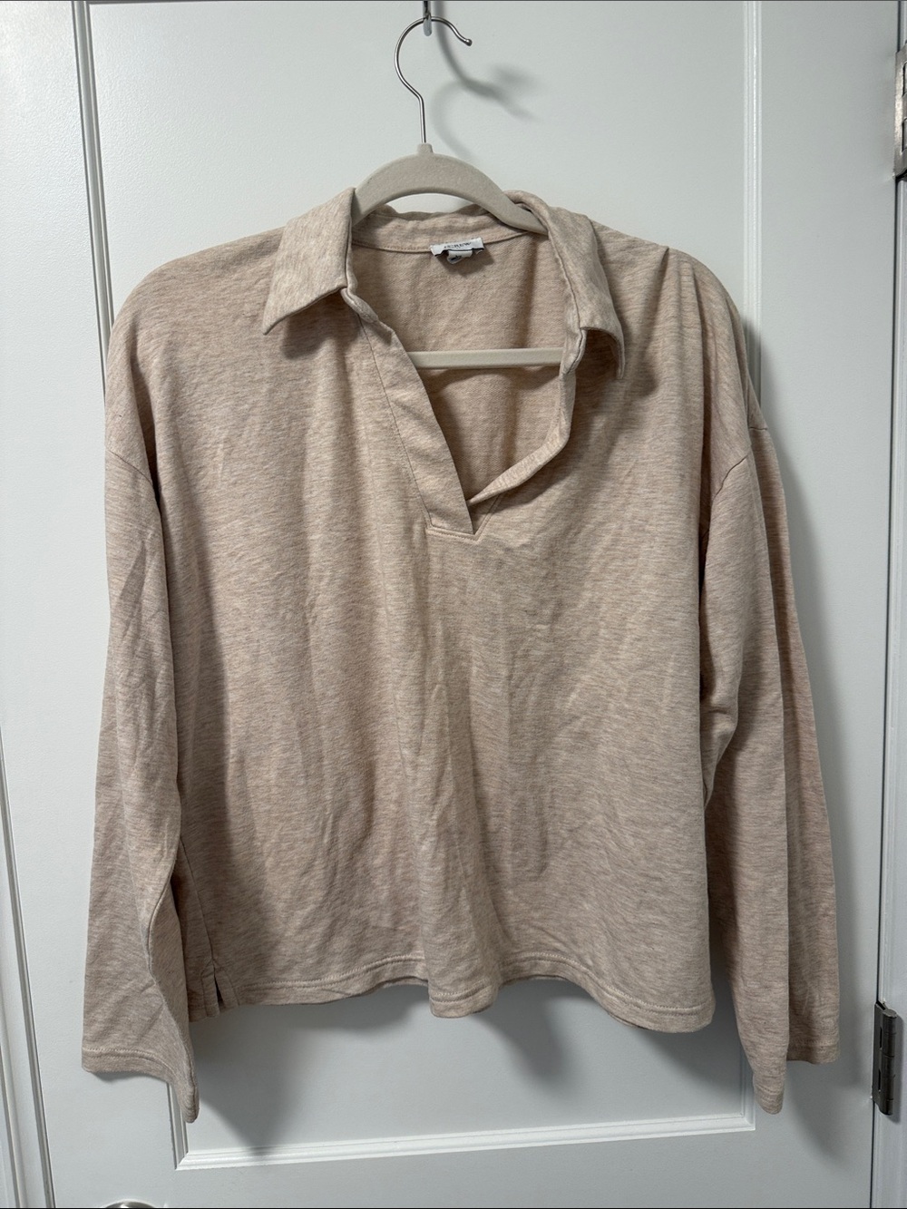 J. Crew womenâs Beige Long-Sleeve Polo Pullover